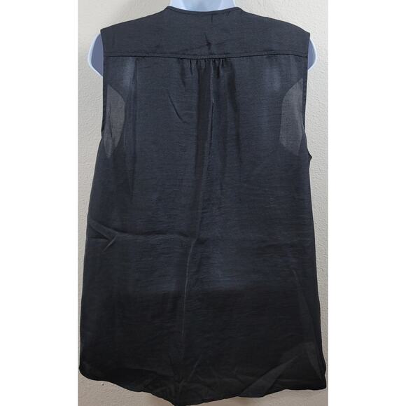 Gap Black Ruffled Button Up Sleeveless Top Large Lightweight Soft Flowy - Picture 3 of 5